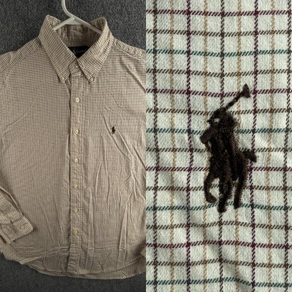 Ralph Lauren Classic Fit Colorful Beige Check Button Up Shirt Soft 16 34/35 Men - Picture 1 of 13